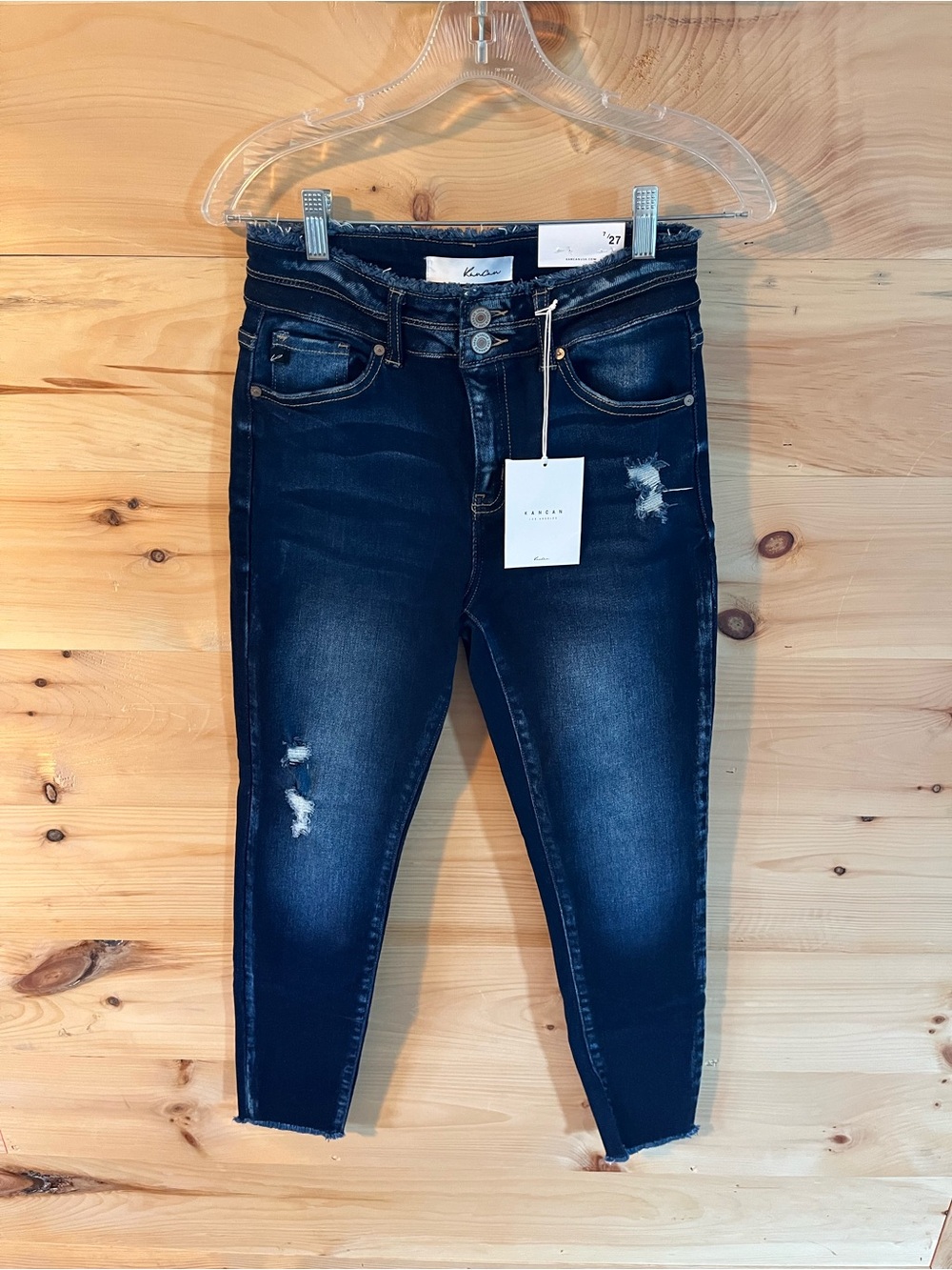 KanCan Dark Wash Distressed High Rise Ankle Skinny Jeans NWT Size 7/27
